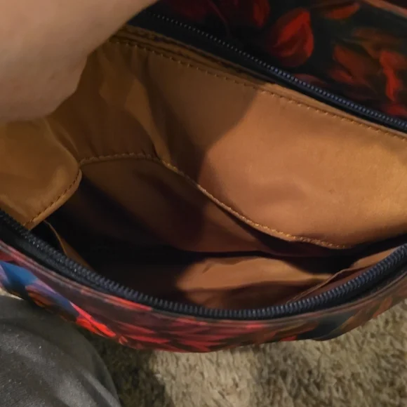 Patricia Nash Red and Black Floral Shoulder Bag with Navy Strap - Picture 9 of 15